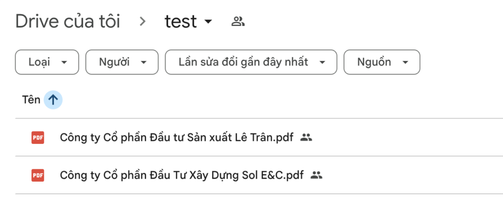 Thư mục Drive chưa các file